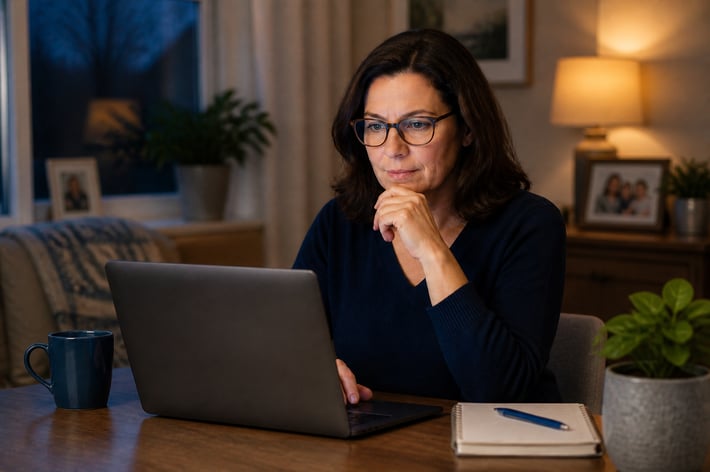 Middle Aged Person Researching Home Care on Computer-1